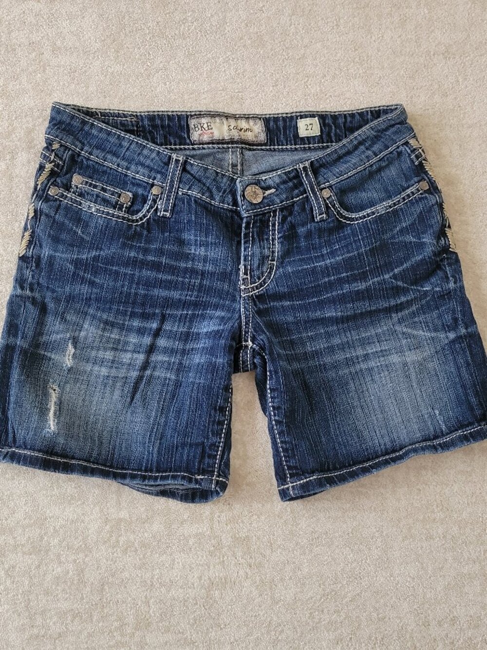 BKE Sabrina Mid Rise Denim Short 27 Womens Blue Embroidered Y2K Retro Streetwear